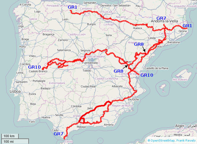 overview map of trails in Spain for which I created electronic trail guides