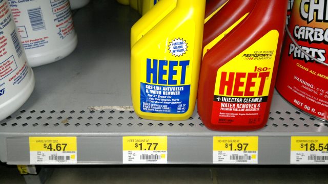 HEET gasline antifreeze, methanol and isopropanol versions, walmart